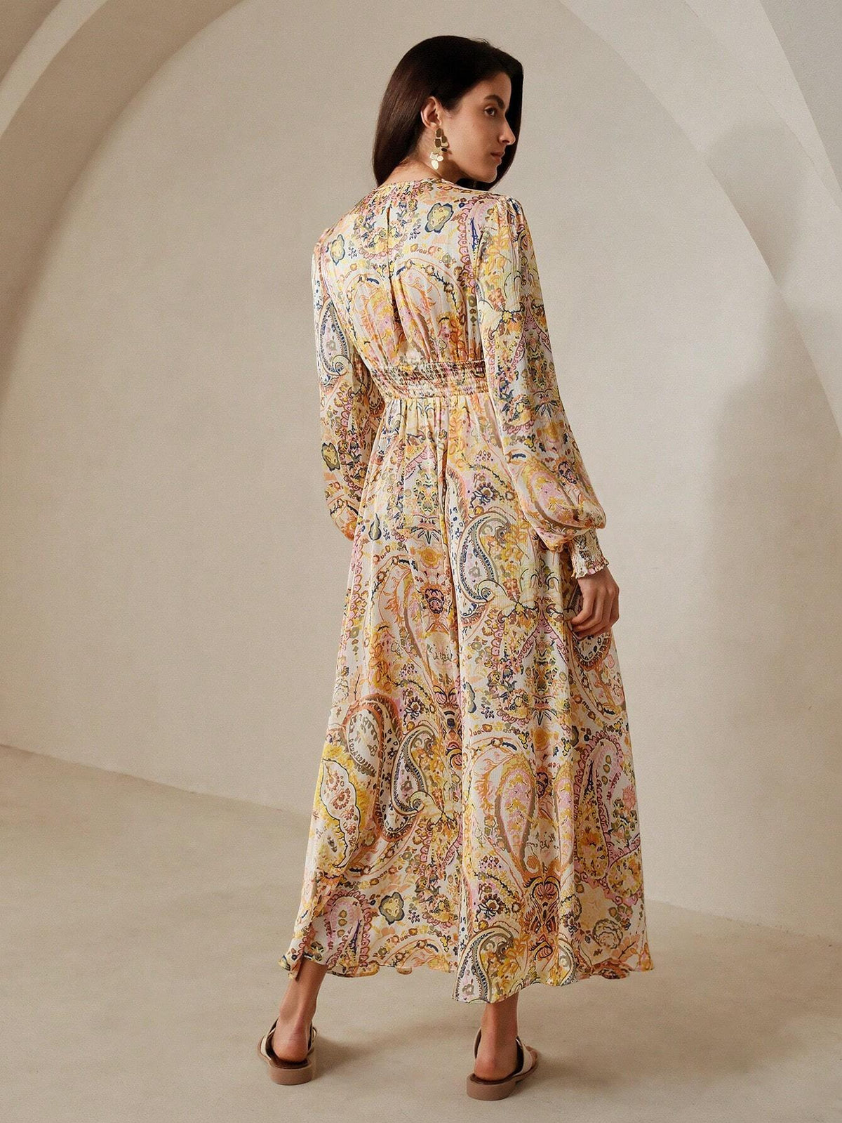 Singapura - Vestido Bohemio em Estilo Paisley Com Decote Em V Para Férias