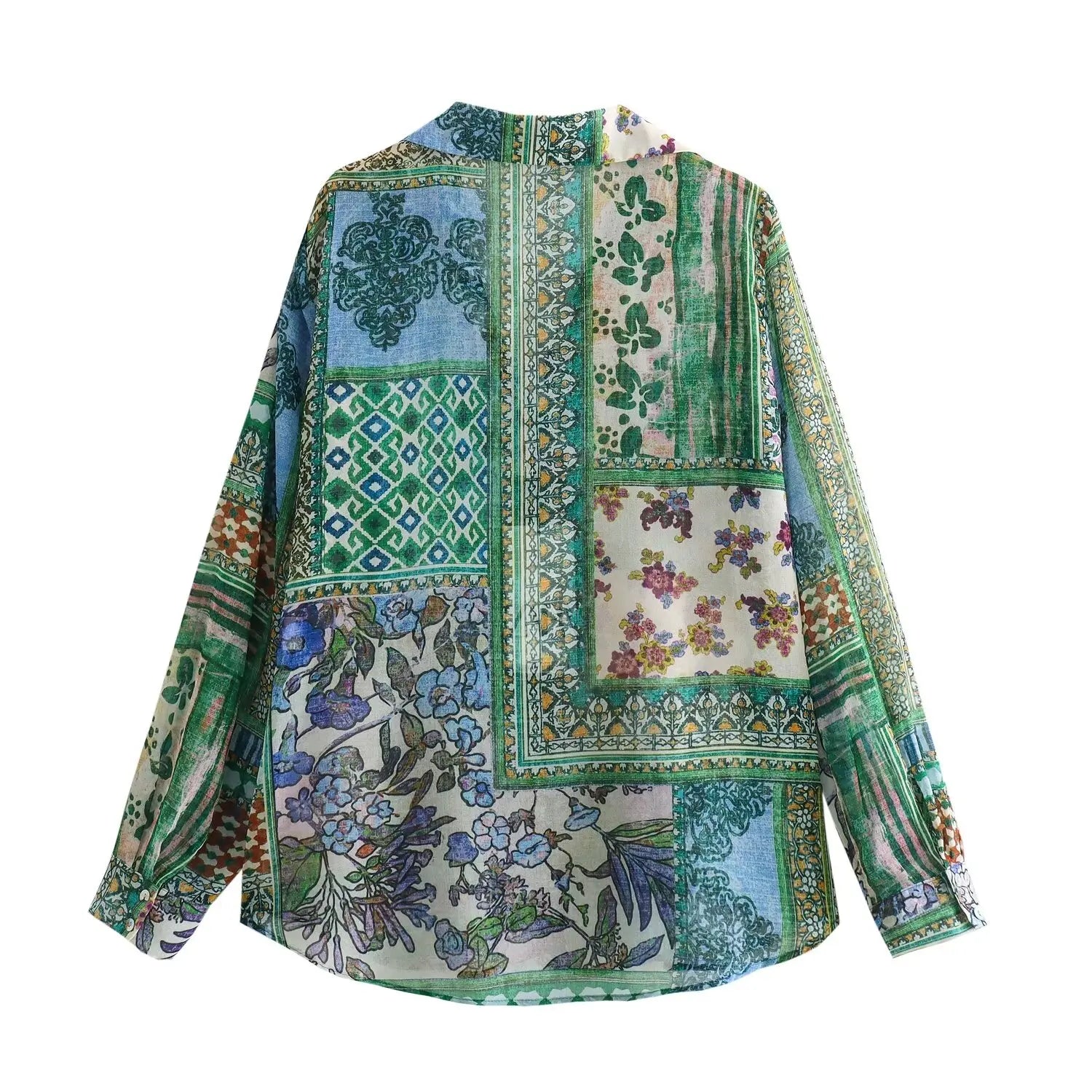 Camisa Estampada Boho Chic Verde Toque de Seda