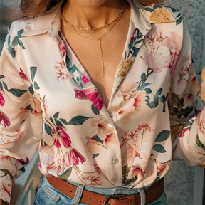 Camisa Floral Romântica Toque de Seda