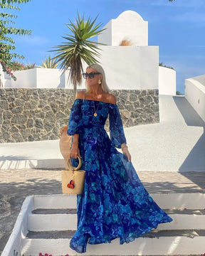 Vestido Duda – Azul Floral com Decote Ciganinha