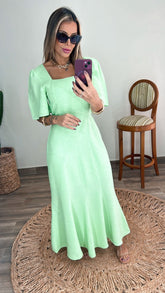 Vestido Sereia em linho Verde Menta