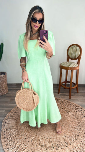 Vestido Sereia em linho Verde Menta