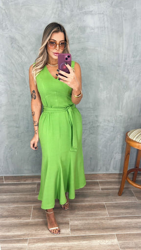 Vestido Sereia sem manga em linho Verde