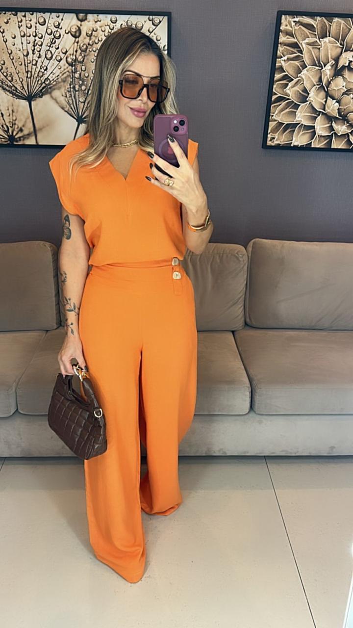 Conjunto Alfaiataria Calça Pantalona e Blusa Vancouver Laranja