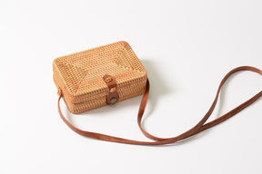 Bolsa retrô de rattan retangular