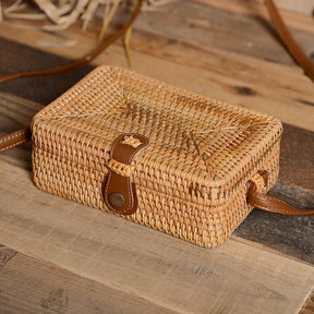 Bolsa retrô de rattan retangular